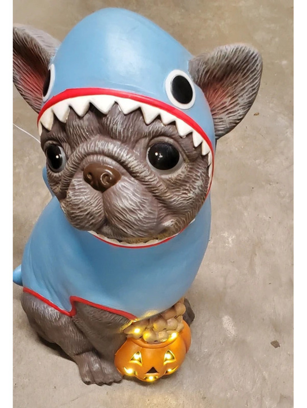Halloween French Bulldog Shark Costume Figurine Light Up Pumpkin Decor